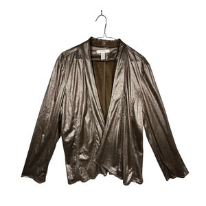 Chico's Bronzed Metallic Open Front Asymmetrical Hem Light Cardigan Womens 2